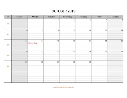 october 2019 calendar daygrid horizontal