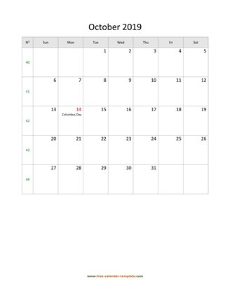 october 2019 calendar holidays vertical