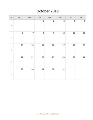 october 2019 calendar simple vertical
