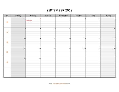 september 2019 calendar daygrid horizontal