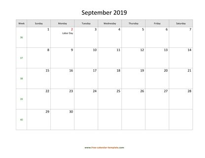 september 2019 calendar holidays horizontal