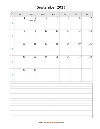 september 2019 calendar notes vertical