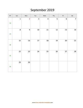 september 2019 calendar simple vertical