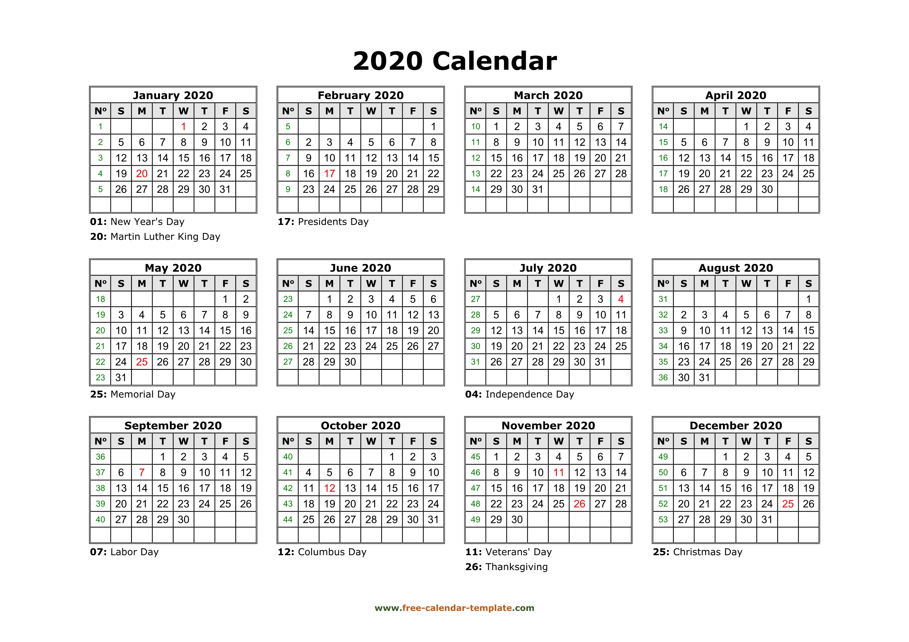 Blank Calendar Template 2020 from www.free-calendar-template.com