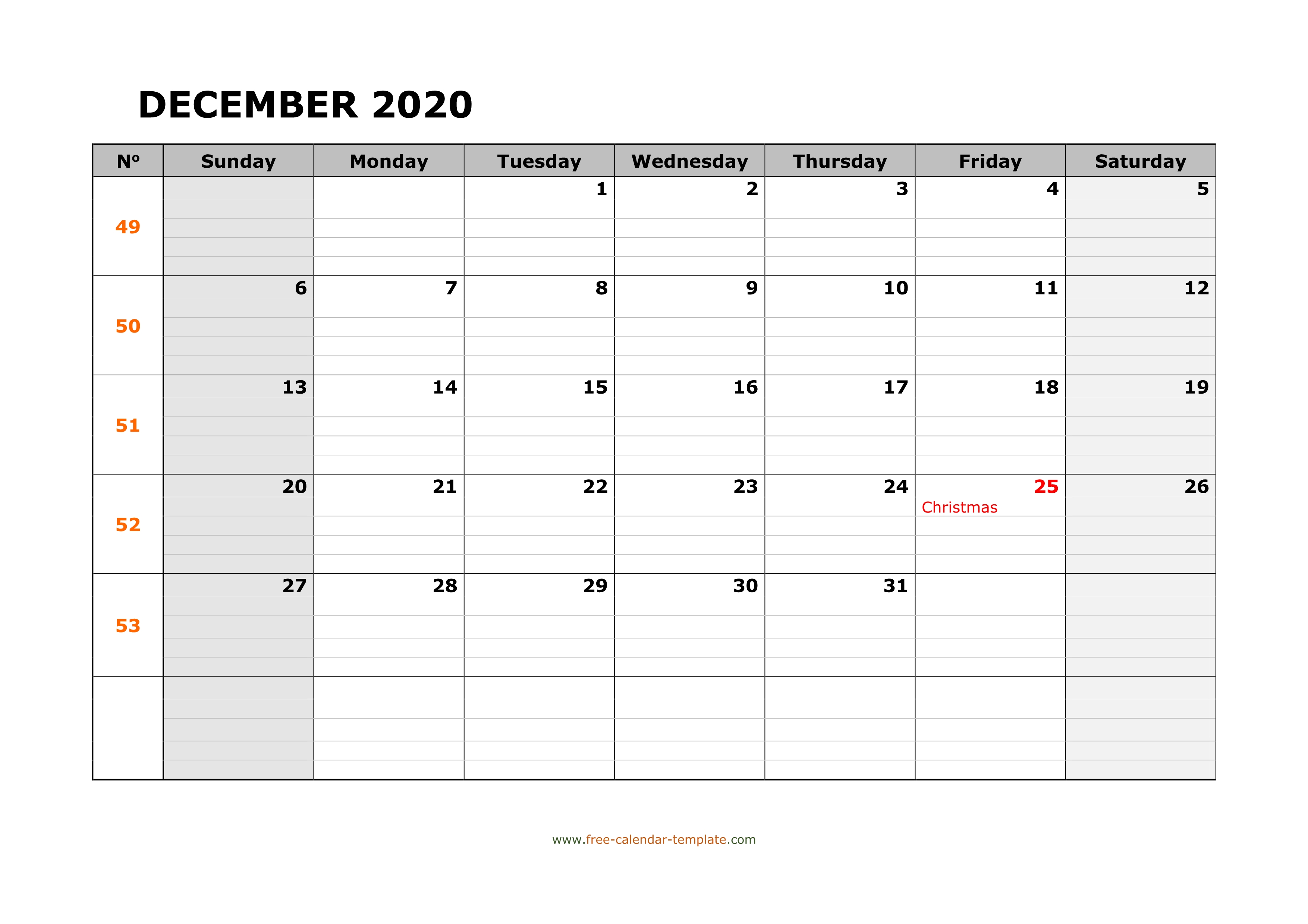 December 2020 Calendar Free Printable with grid lines ...