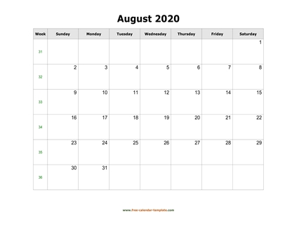 august 2020 calendar holidays horizontal
