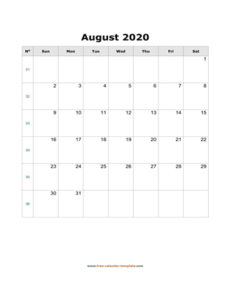 august 2020 calendar holidays vertical