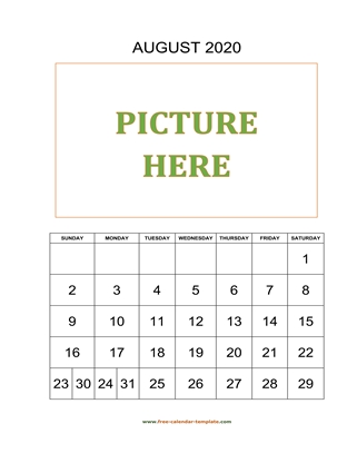 august 2020 calendar picture vertical