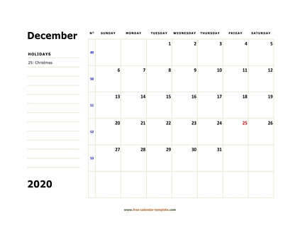 december 2020 calendar boxnotes horizontal