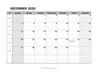december 2020 calendar daygrid horizontal