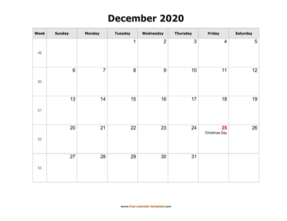 december 2020 calendar holidays horizontal