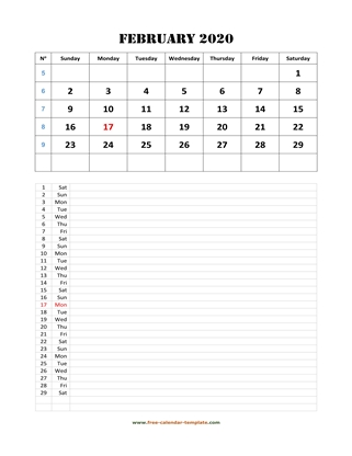 february 2020 calendar daily notes vertical