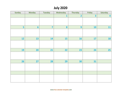 july 2020 calendar daycolored horizontal