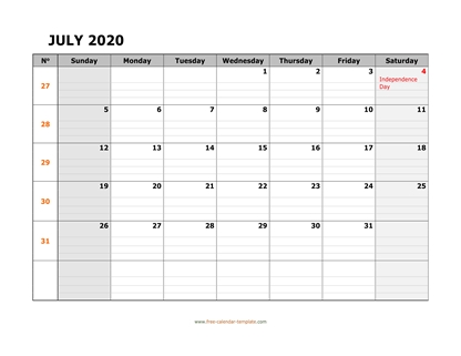july 2020 calendar daygrid horizontal