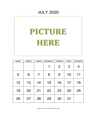 july 2020 calendar picture vertical