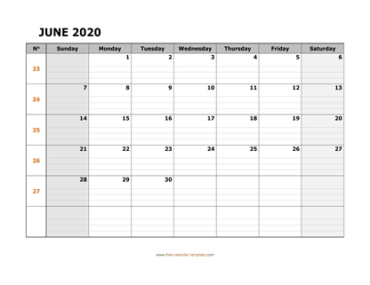 june 2020 calendar daygrid horizontal