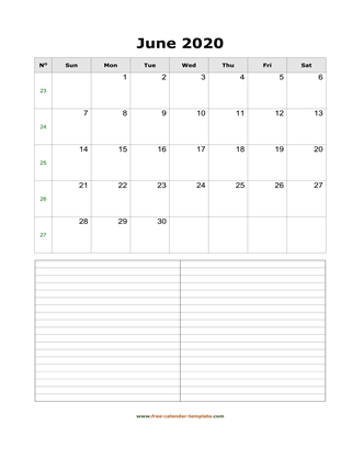 june 2020 calendar notes vertical