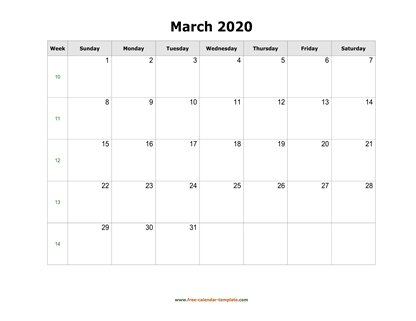 march 2020 calendar holidays horizontal