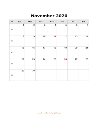 november 2020 calendar holidays vertical