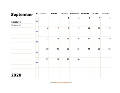 september 2020 calendar boxnotes horizontal