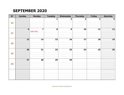 september 2020 calendar daygrid horizontal