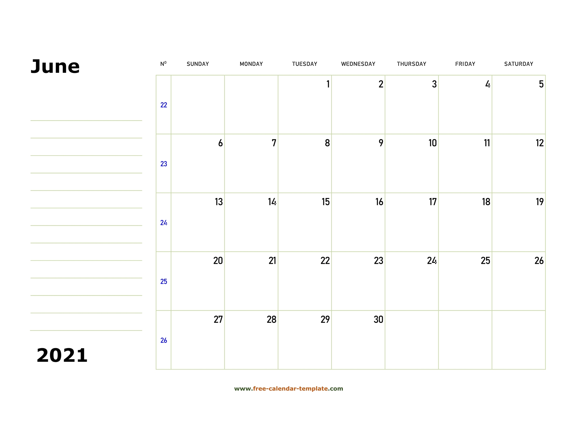 44+ Monthly Blank Calendar June 2021 Free Printable PNG
