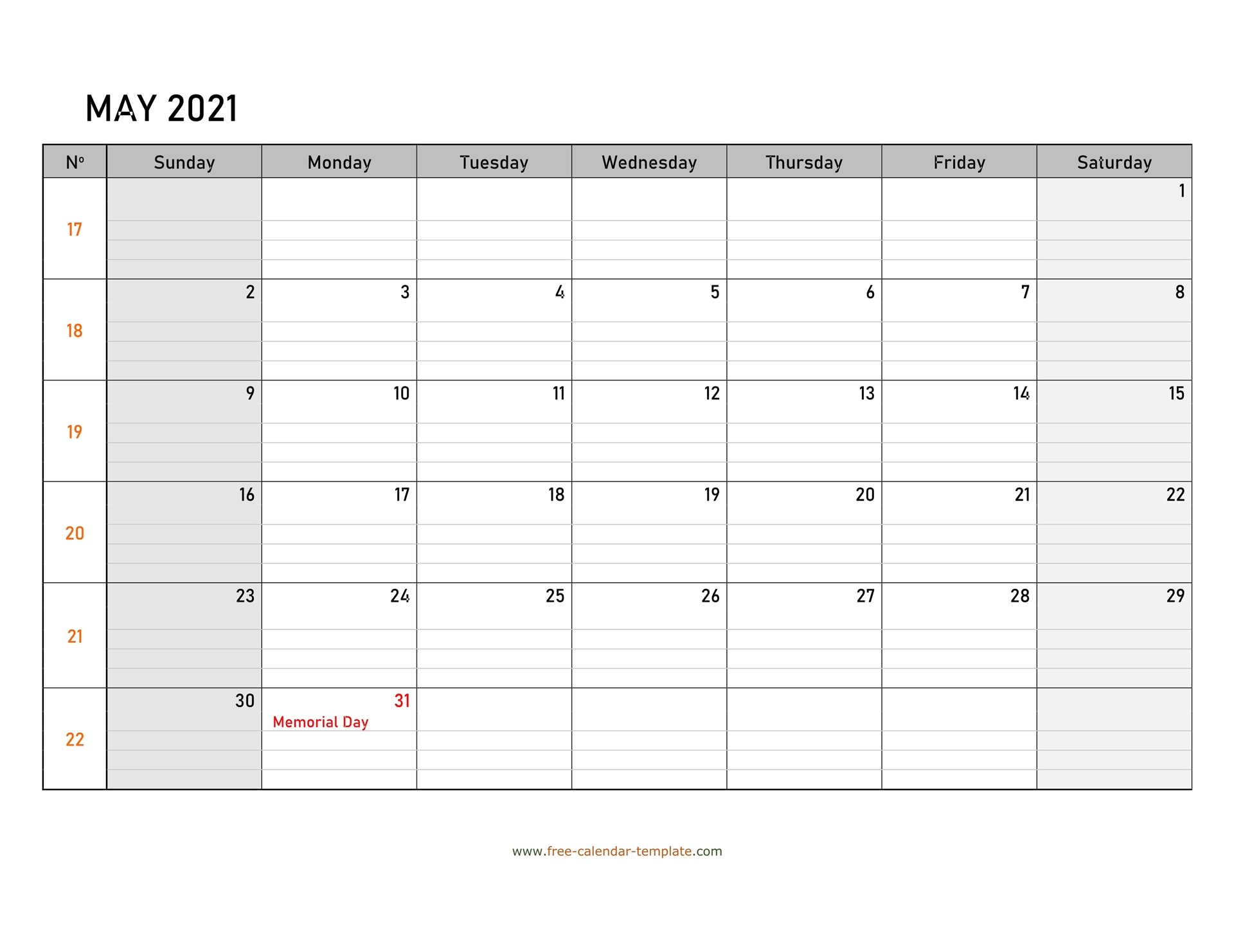 Calendar may 2021 Free Printable