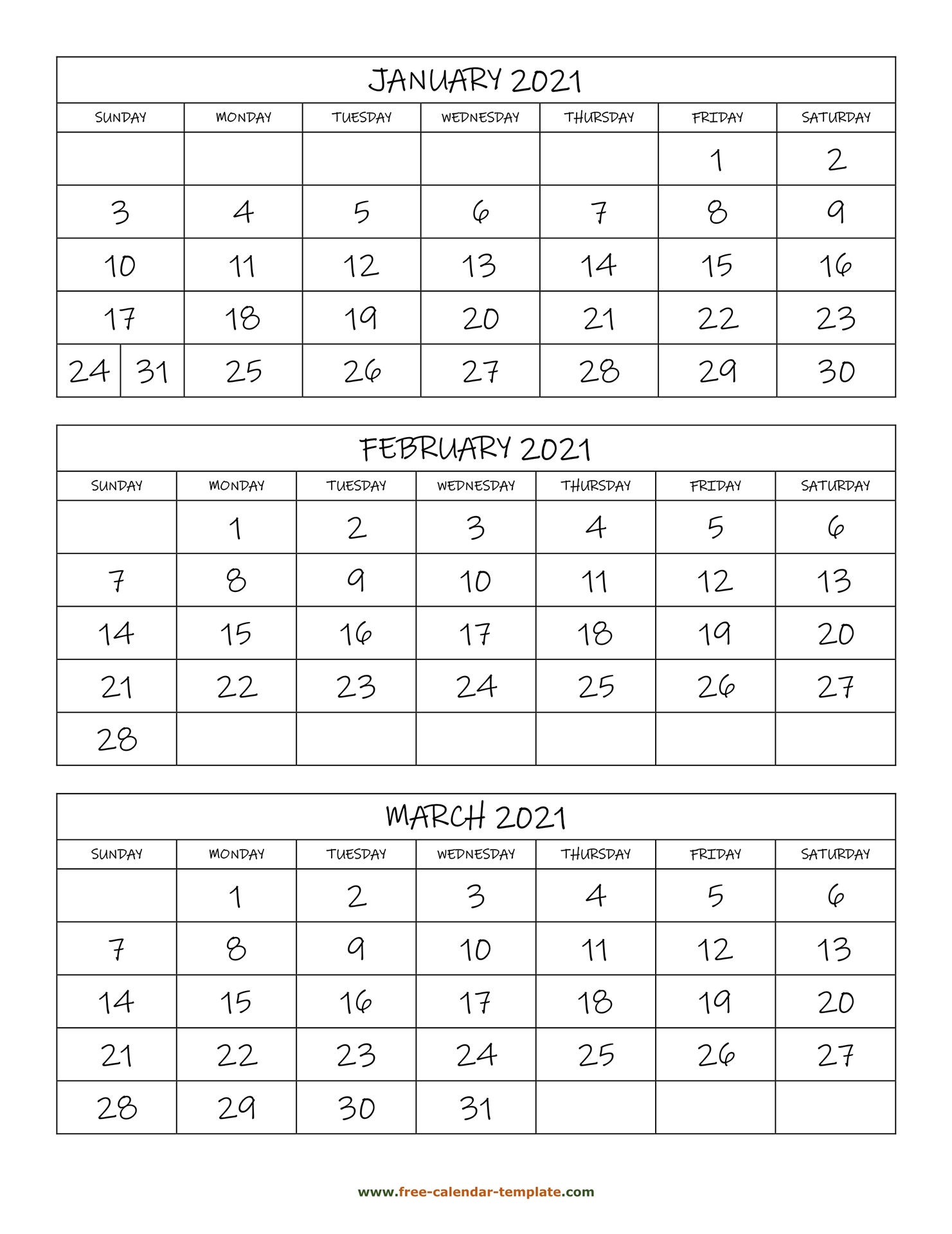Free Monthly Calendar 21 3 Months Per Page Vertical Free Calendar Template Com