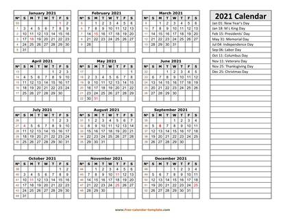 2021 calendar holidays right horizontal