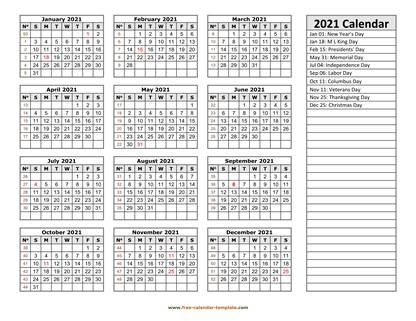 Printable Yearly Calendar 2021 Free Calendar Template Com