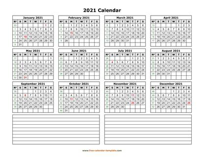 2021 calendar notes horizontal