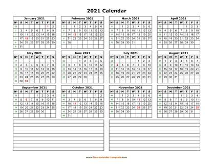 2021 calendar notes horizontal