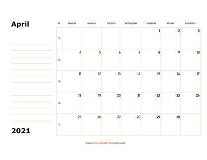 april 2021 calendar boxnotes horizontal