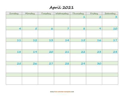 april 2021 calendar daycolored horizontal
