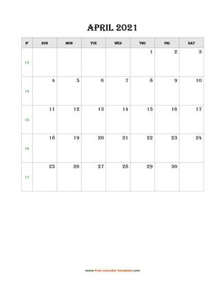 april 2021 calendar simple vertical