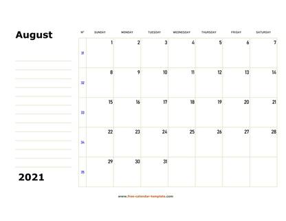 august 2021 calendar boxnotes horizontal