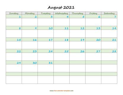 august 2021 calendar daycolored horizontal