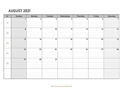 august 2021 calendar daygrid horizontal