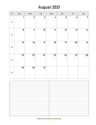 august 2021 calendar notes vertical