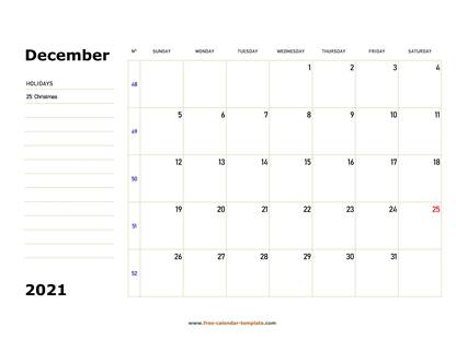 december 2021 calendar boxnotes horizontal