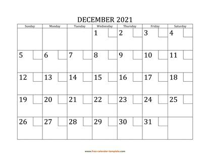 december 2021 calendar checkboxes horizontal