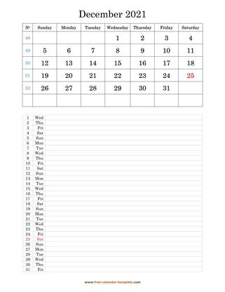december 2021 calendar daily notes vertical