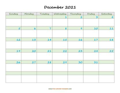 december 2021 calendar daycolored horizontal