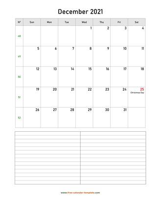 december 2021 calendar notes vertical