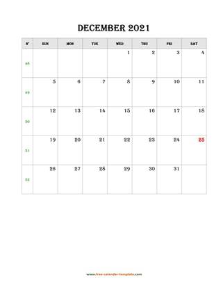 december 2021 calendar simple vertical