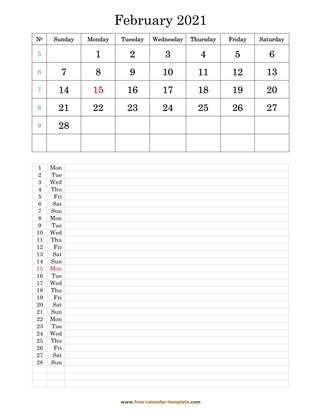 february 2021 calendar daily notes vertical