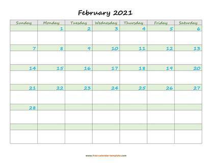 february 2021 calendar daycolored horizontal
