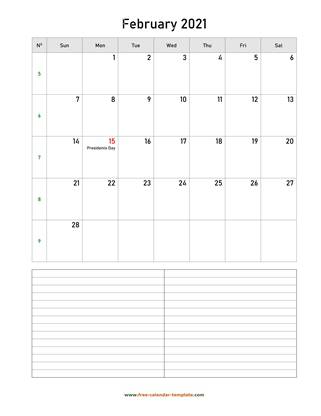 february 2021 calendar notes vertical