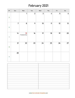 february 2021 calendar notes vertical