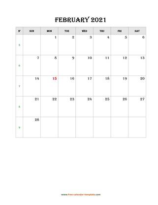february 2021 calendar simple vertical